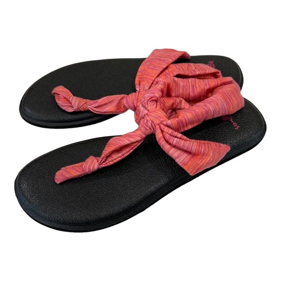 Sanuk Women SZ 7 Orange Stripes T-Strap Fabric Sandal Shoes Comfy Padded Insole - Picture 3 of 10